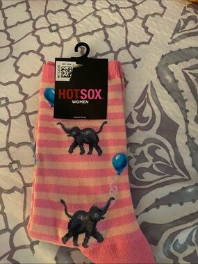 Hot Sox Pink Striped Socks with Elephant & Blue Balloon Motif